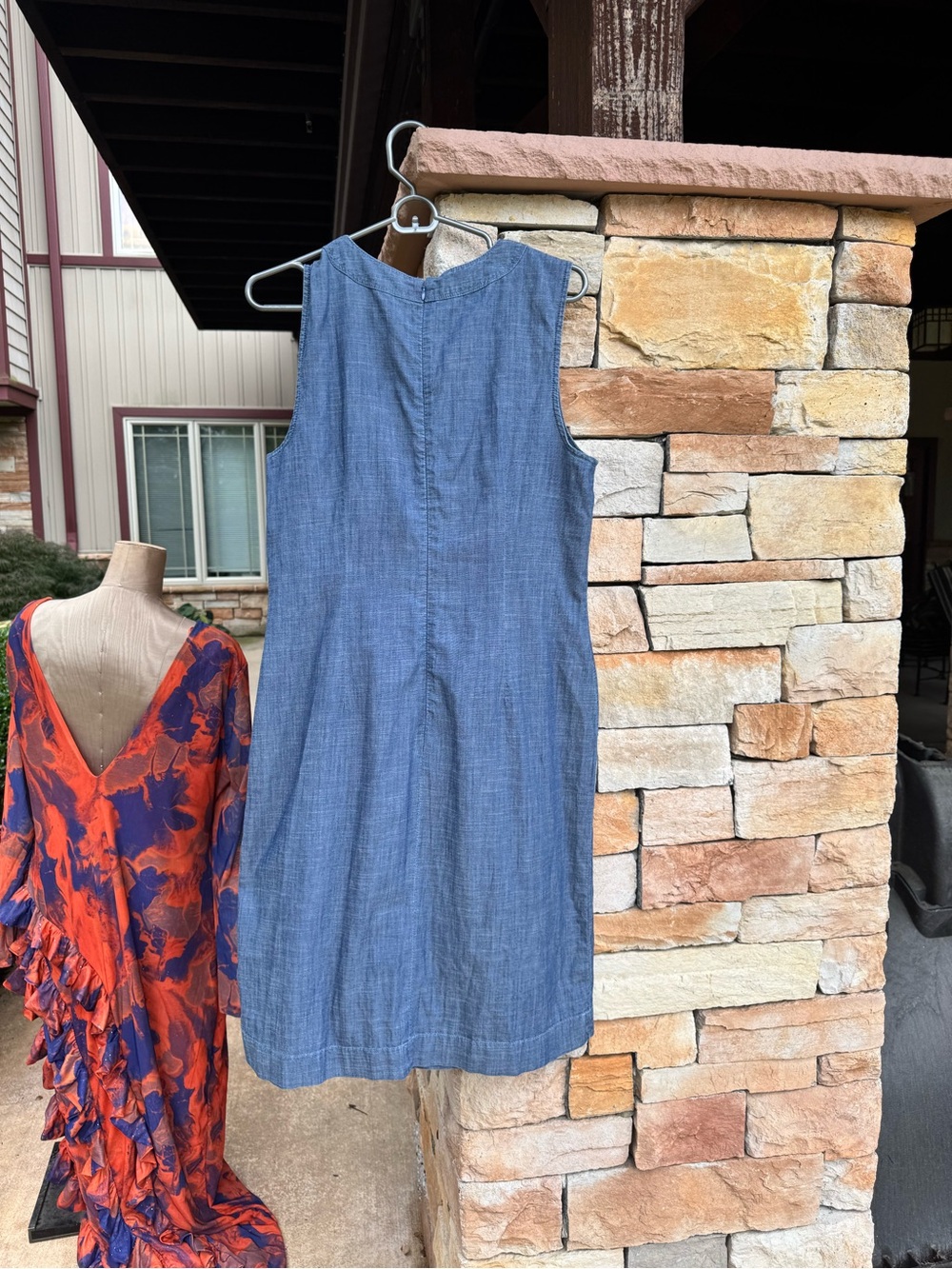 Sleeveless Chambray Shift Dress in Blue - Picture 2 of 2